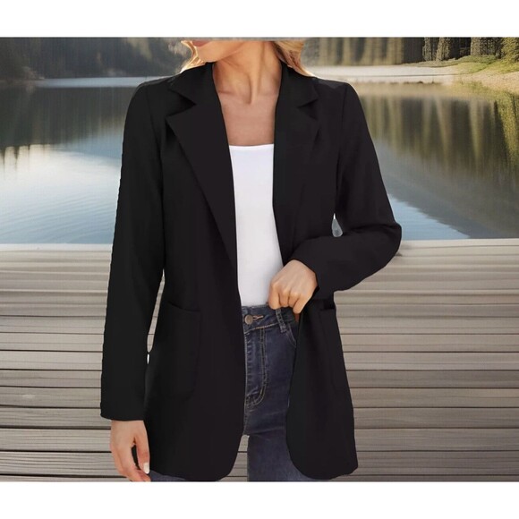 Dazosue Jackets & Blazers - NWT Dazosue Open Front BLACK Career Blazer  Slim Suit Jacket Pockets  XL